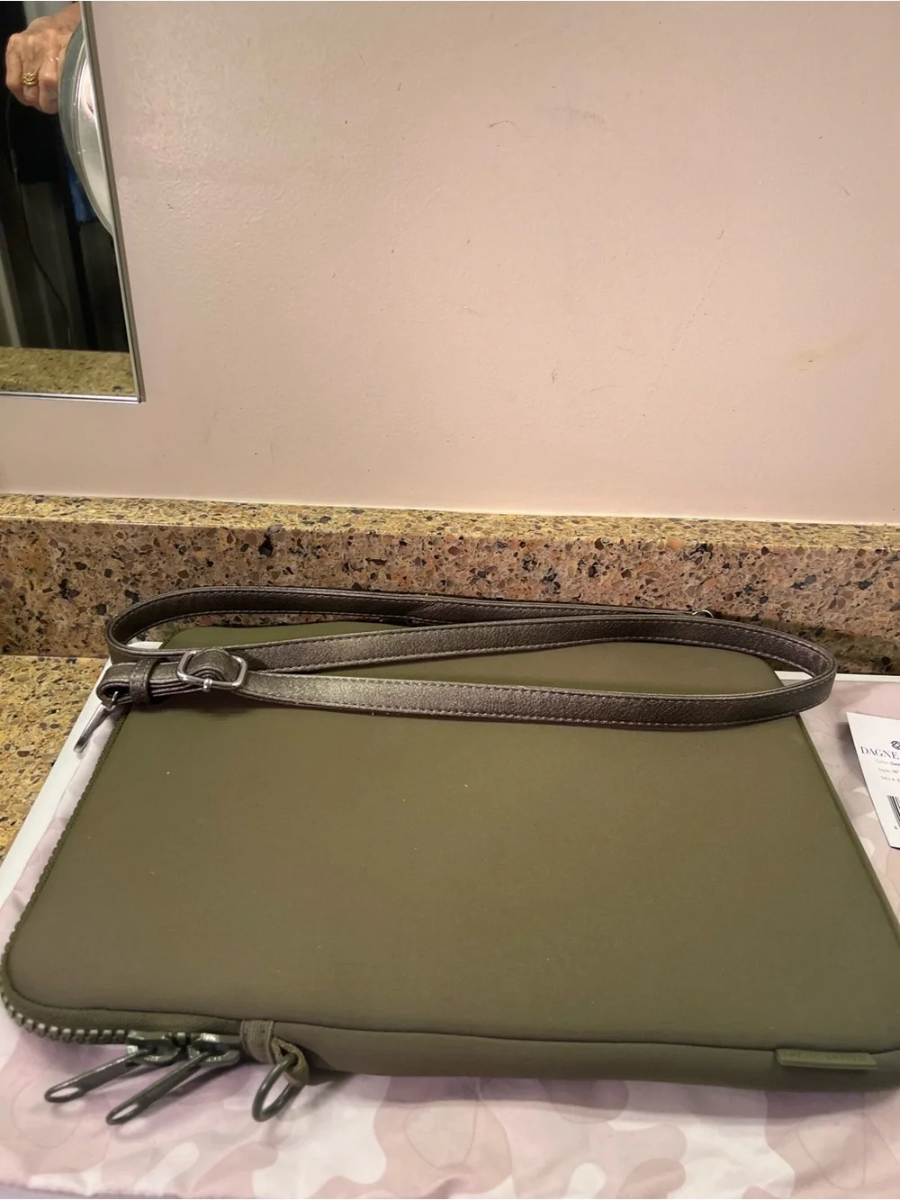 Dagne Dover Dark Moss Laptop Sleeve w/Protective Bag NWT 15x10.5x1” Added Strap